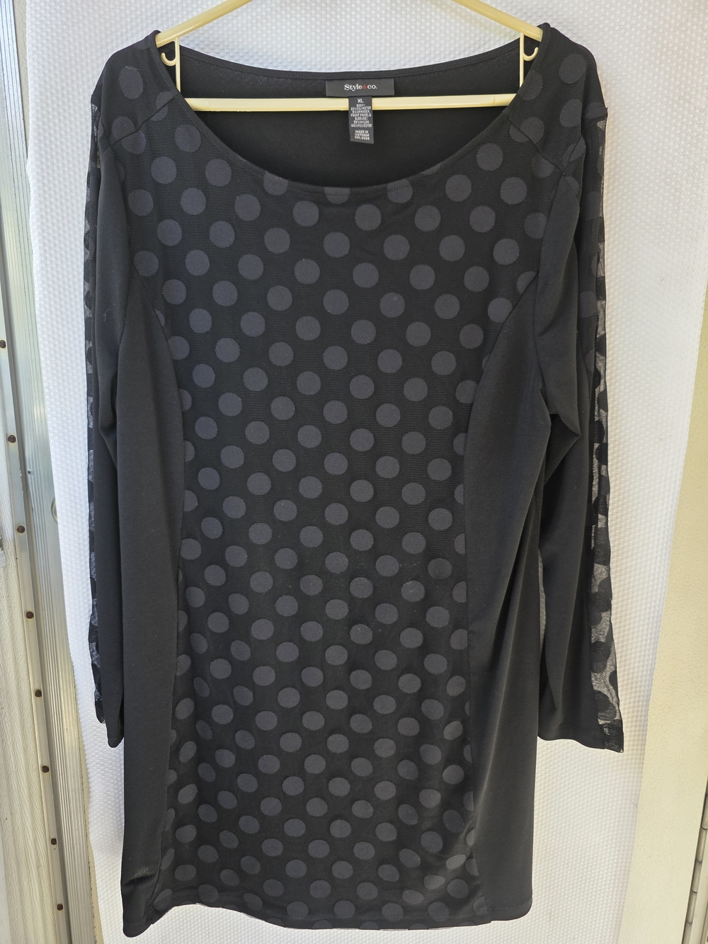 Style & Co. Black Polka Dot Long Sleeve Tunic Dress